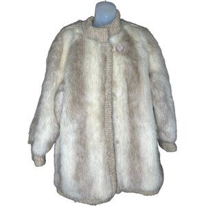 Vintage DEsprit Faux Fur Coat Beige With Knit Trim Size 10